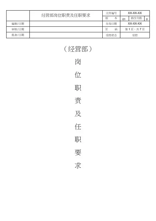 经营部岗位职责及任职能力要求