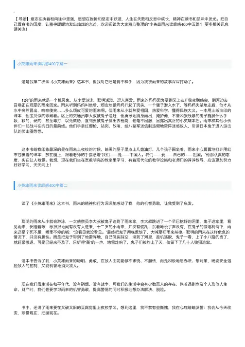 小英雄雨来读后感400字五篇