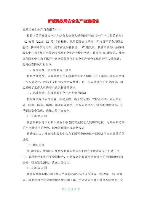 新版民政局安全生产自查报告