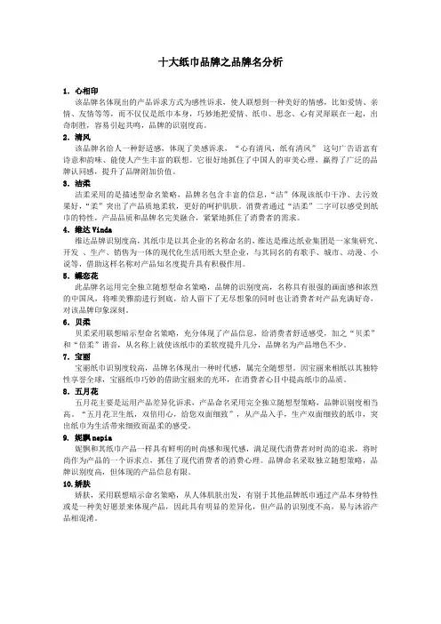 十大纸巾品牌之品牌名比较
