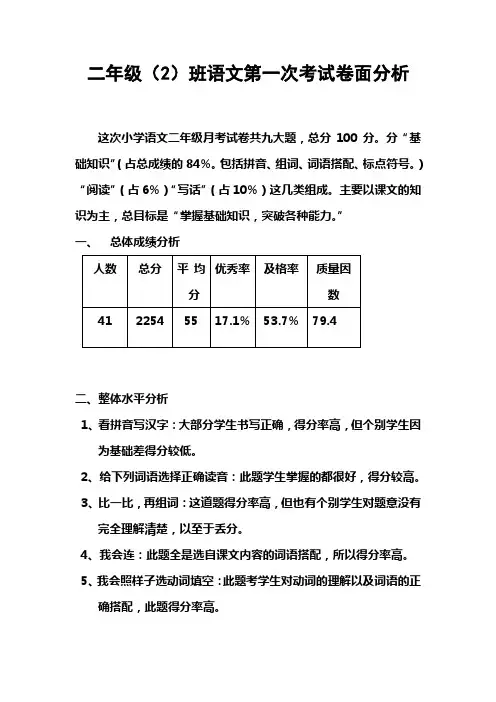 二年级第一次月考试卷分析