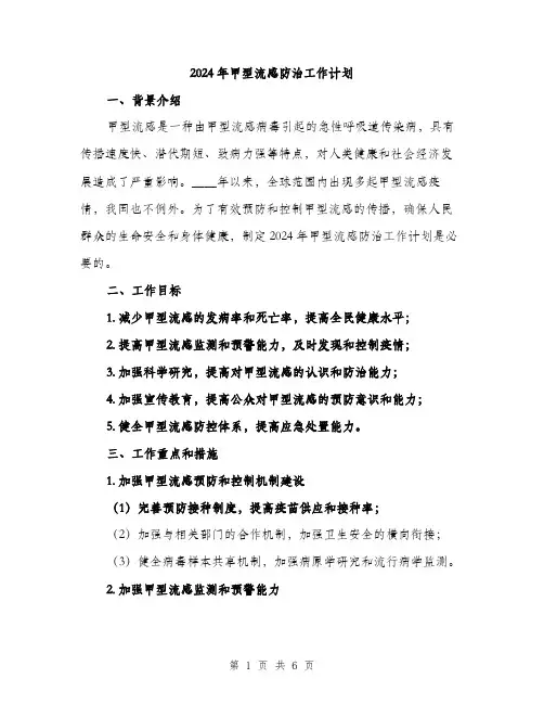 2024年甲型流感防治工作计划（2篇）