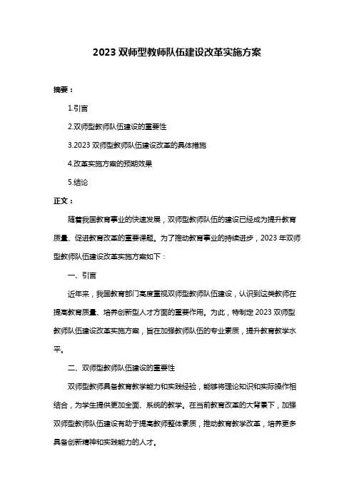 2023双师型教师队伍建设改革实施方案