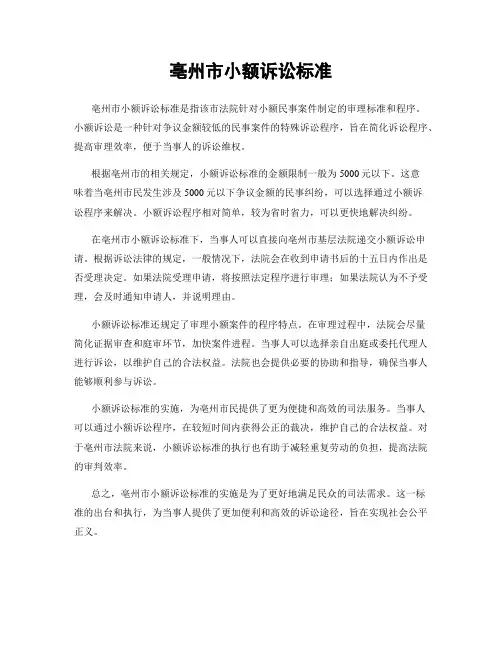 亳州市小额诉讼标准