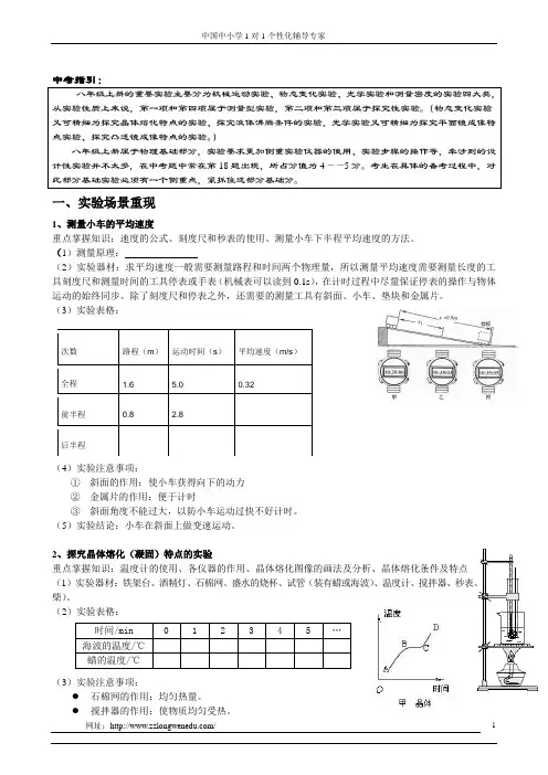 新人教版八年级物理上册实验总结