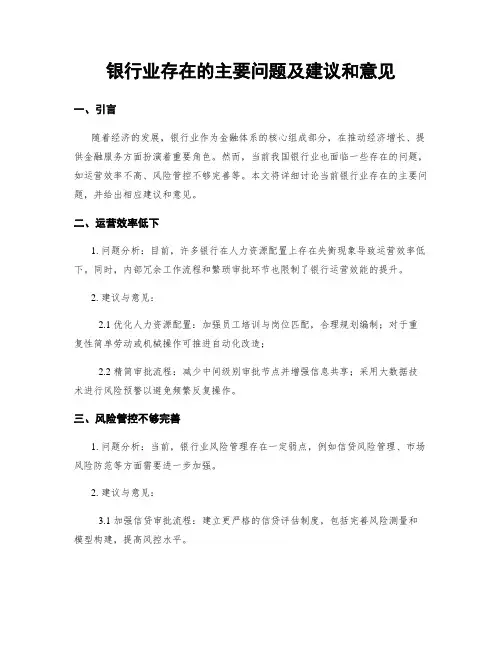 银行业存在的主要问题及建议和意见