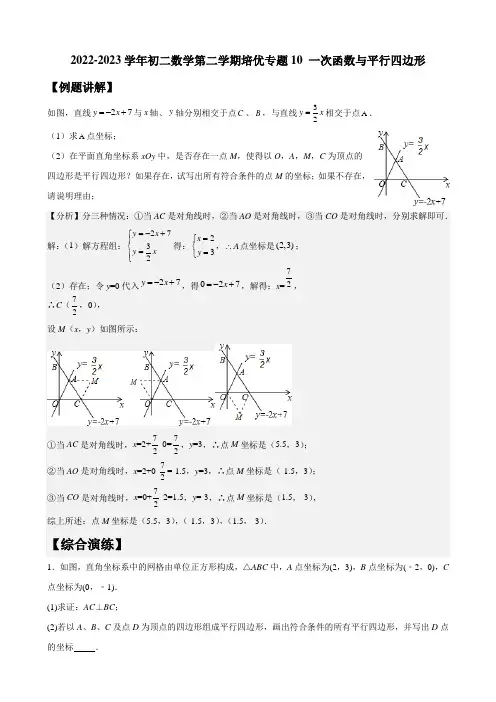 2022-2023学年初二数学第二学期培优专题10 一次函数与平行四边形