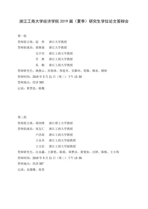 浙江工商大学经济学院2019届(夏季)研究生学位论文答辩会