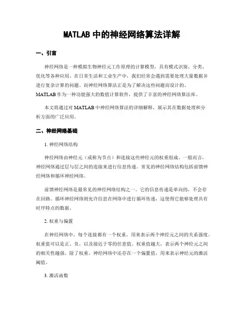 MATLAB中的神经网络算法详解