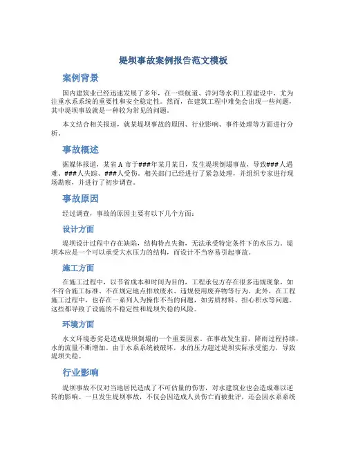 堤坝事故案例报告范文模板