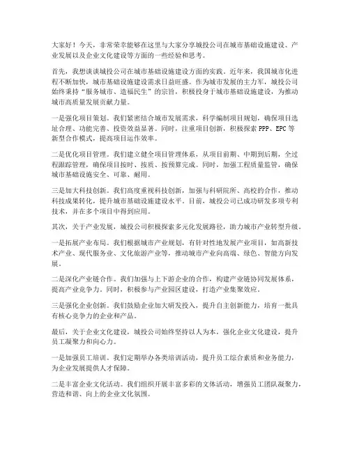 城投公司交流发言稿