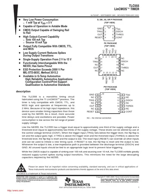 TLC555CDR;TLC555CPSR;TLC555IDR;TLC555QDR;TLC555CP;中文规格书,Datasheet资料