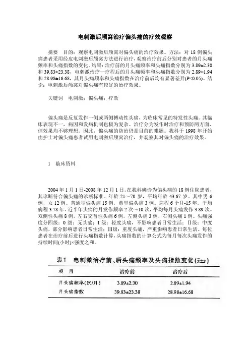 电刺激后颅窝治疗偏头痛的疗效观察