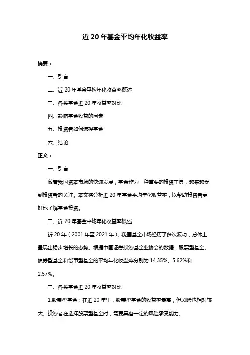 近20年基金平均年化收益率