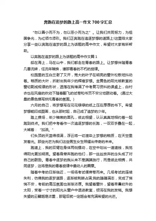 奔跑在追梦的路上高一作文700字汇总