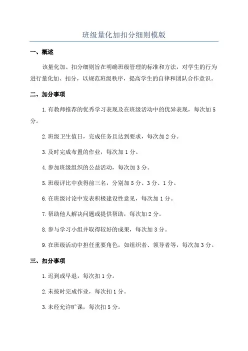 班级量化加扣分细则模版