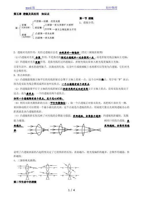 人教版八年级上册物理《第五章 透镜及其应用 》 知识点 总结