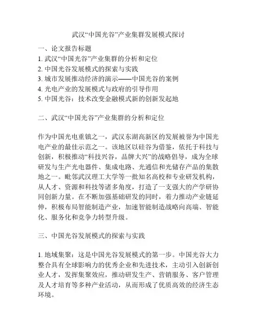 武汉“中国光谷”产业集群发展模式探讨