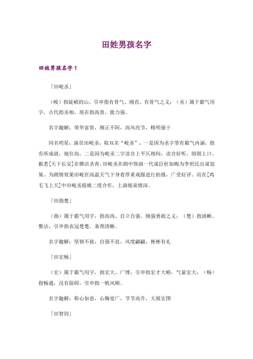 个性_田姓男孩名字