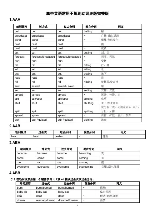 高中英语-常用不规则动词表完整版