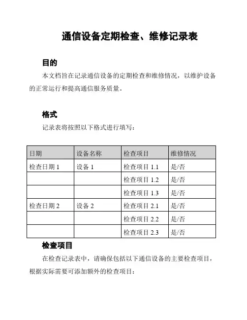通信设备定期检查、维修记录表