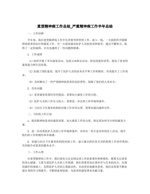 重型精神病工作总结_严重精神病工作半年总结