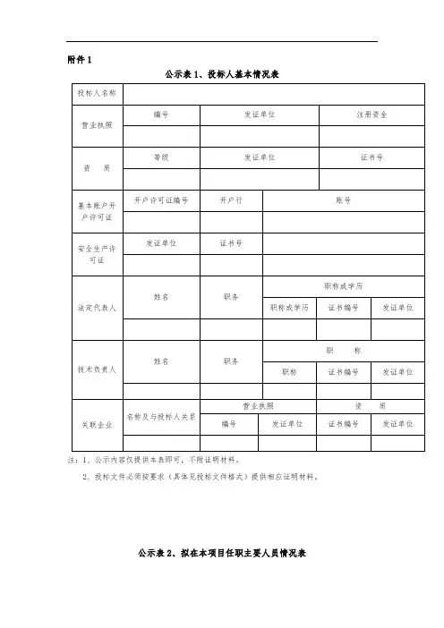 公示表1、投标人基本情况表【模板】