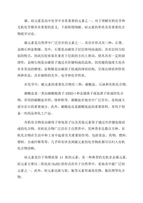 2024年高考分类考点13碳硅元素单质及其重要化合物