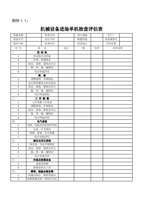 机械设备进场单机检查评估表
