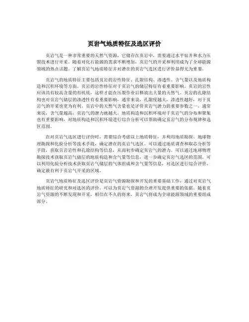 页岩气地质特征及选区评价