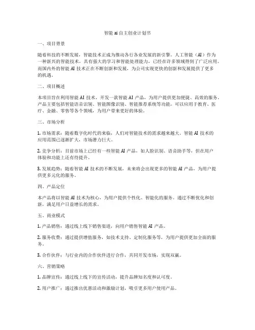智能ai 自主创业计划书