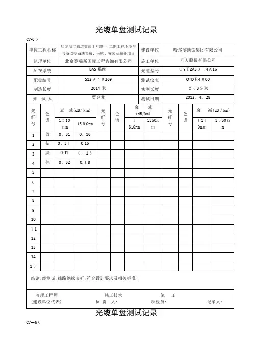 光缆单盘测试记录(改)
