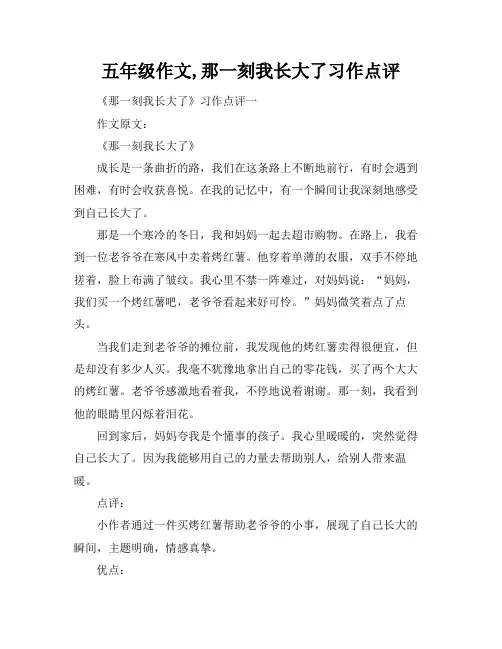 五年级作文,那一刻我长大了习作点评