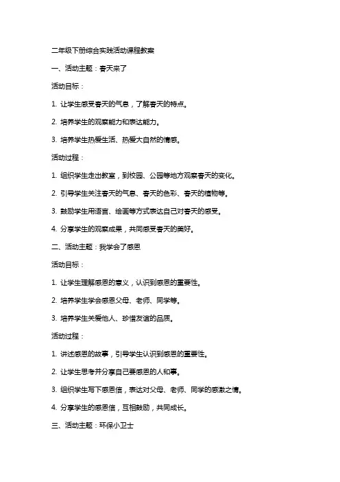 二年级下册综合实践活动课程教案