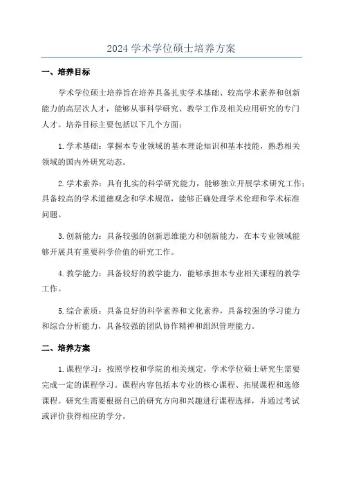 2024学术学位硕士培养方案