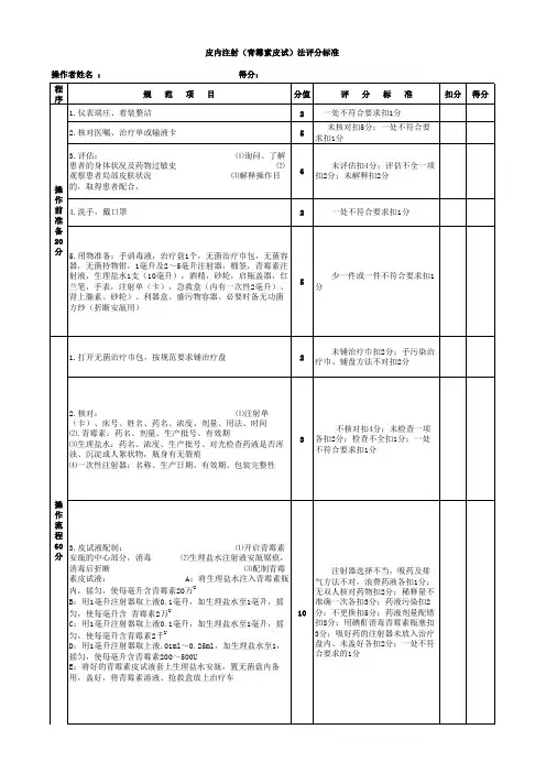皮内注射(青霉素皮试)法评分标准