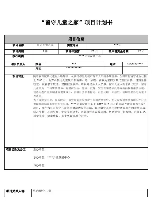 “留守儿童之家”项目计划书