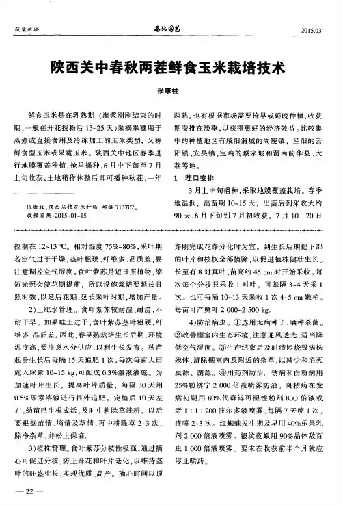 陕西关中春秋两茬鲜食玉米栽培技术