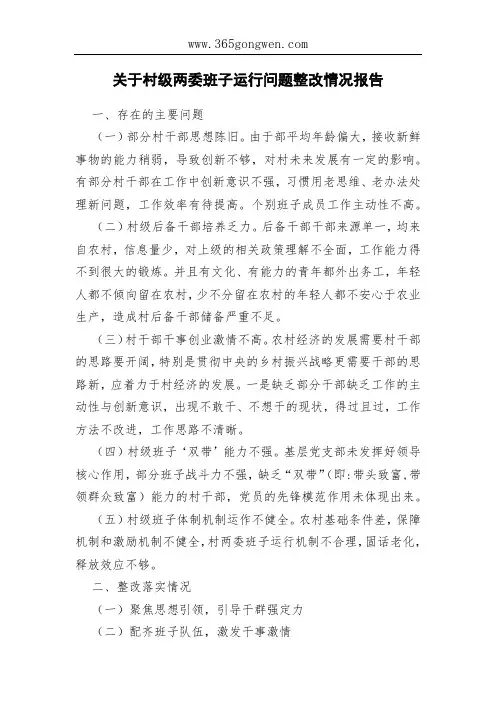 关于村级两委班子运行问题整改情况报告