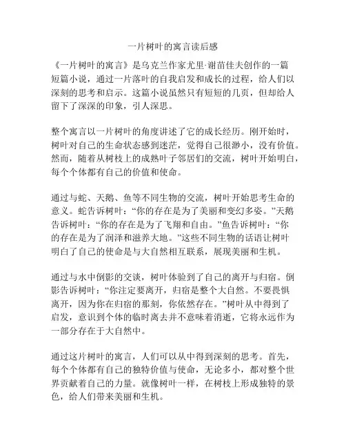 一片树叶的寓言读后感