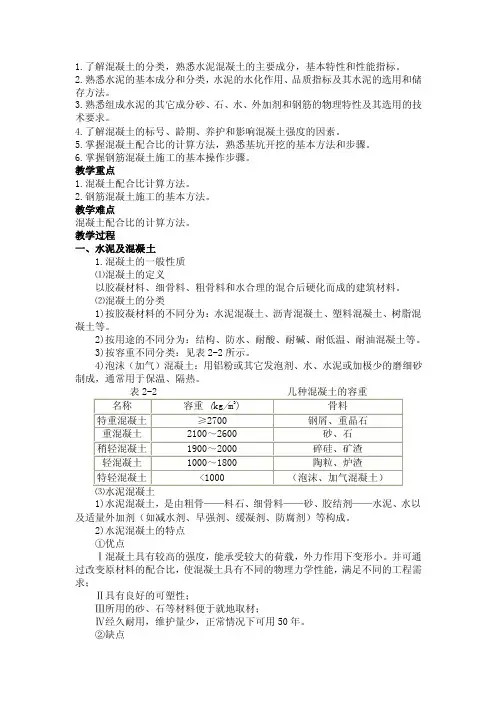 混凝土配合比计算方法