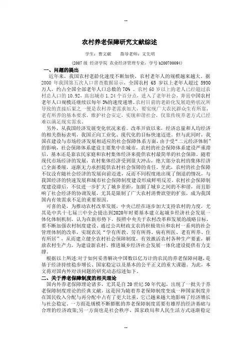 农村养老问题研究文献综述