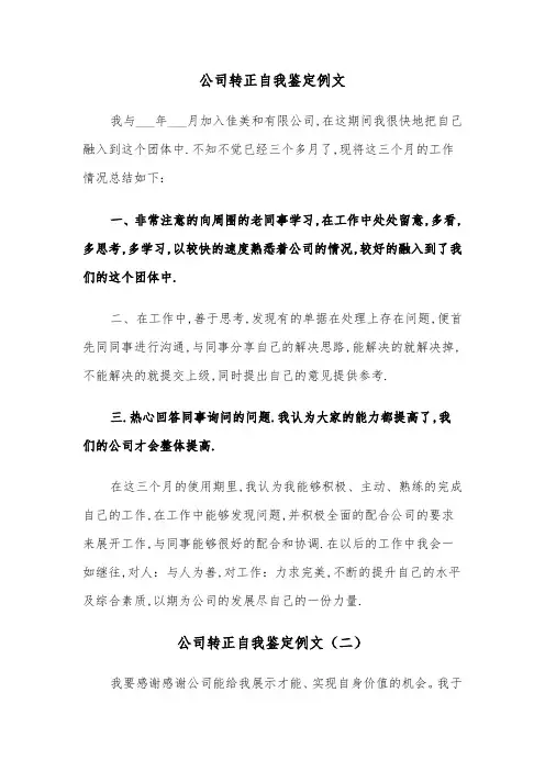 公司转正自我鉴定例文（五篇）