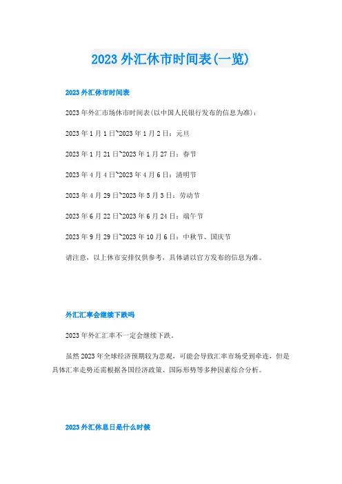 2023外汇休市时间表(一览)