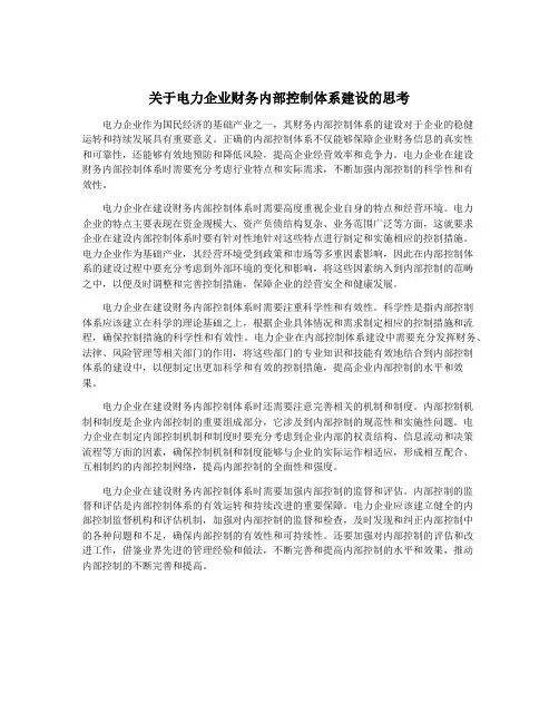 关于电力企业财务内部控制体系建设的思考