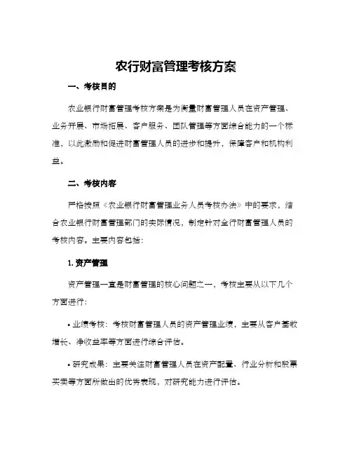 农行财富管理考核方案