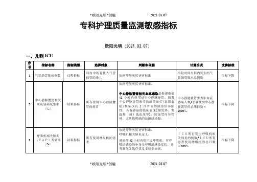 湖北专科护理敏感指标之欧阳光明创编