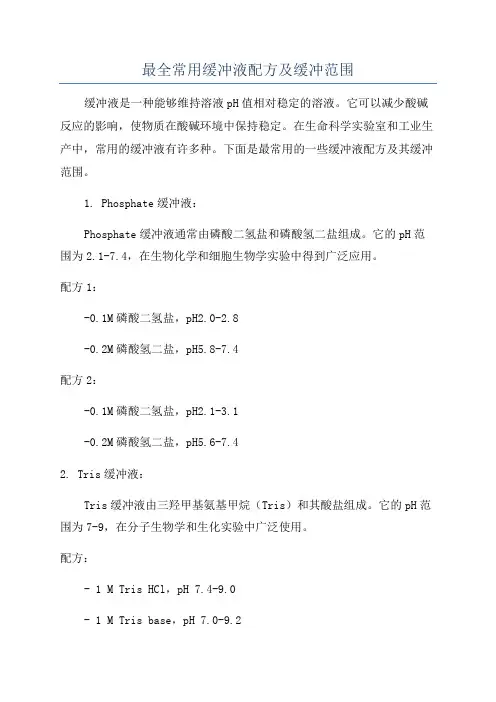 最全常用缓冲液配方及缓冲范围