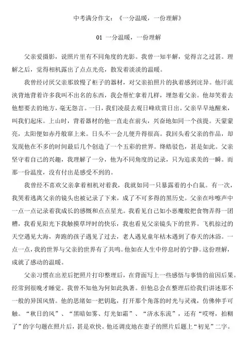 中考满分作文《一分温暖,一份理解》