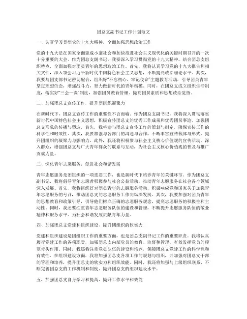团总支副书记工作计划范文